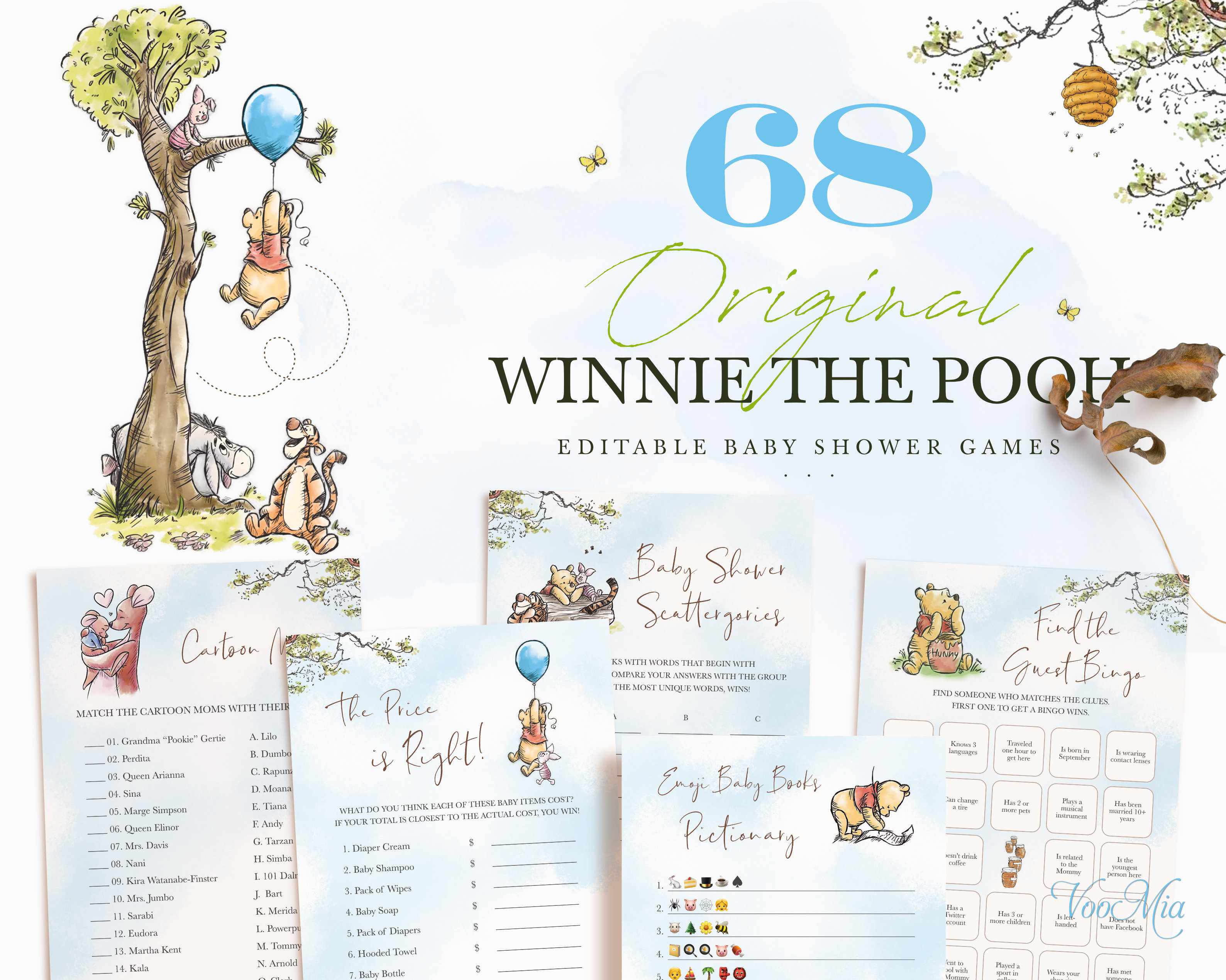 Winnie the Pooh Boy Baby Shower Games, Editable Printable Game