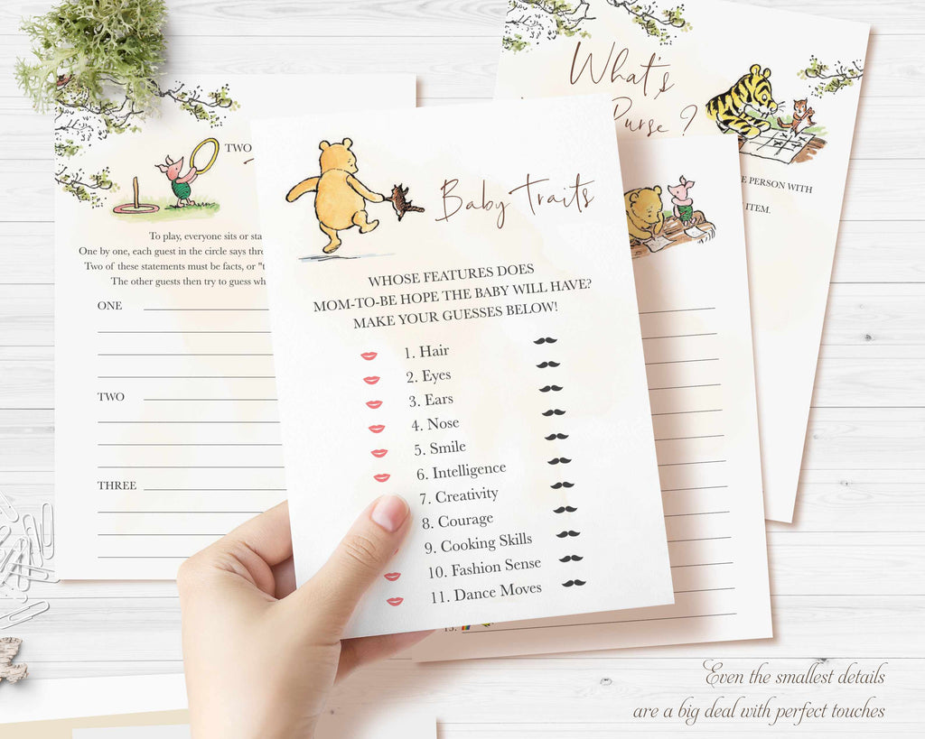 Classic Winnie the Pooh Baby Shower Games, Editable Classic Pooh